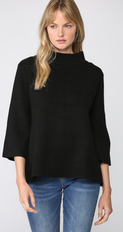Mock Neck Bell Sleeve Sweater-Black