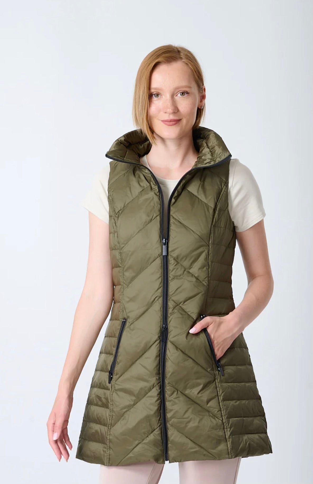 Quilted Puffer Vest-Army Green