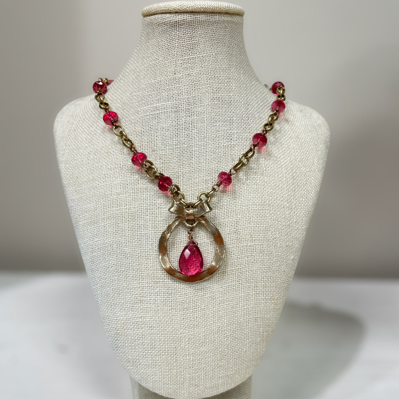 Lock & Key Marie Antoinette Rubelite Bow Necklace-N001