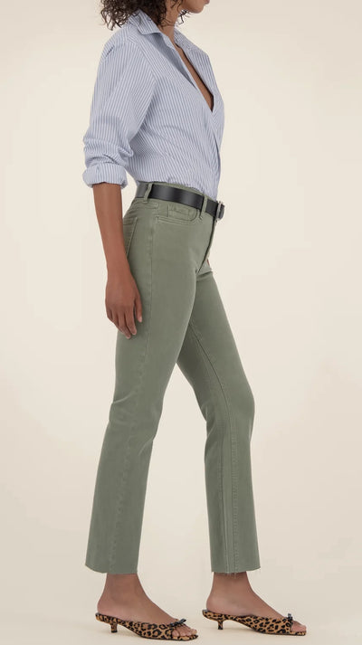 Kelsey Fab Ab Frayed High Waist Ankle Flare-Sage