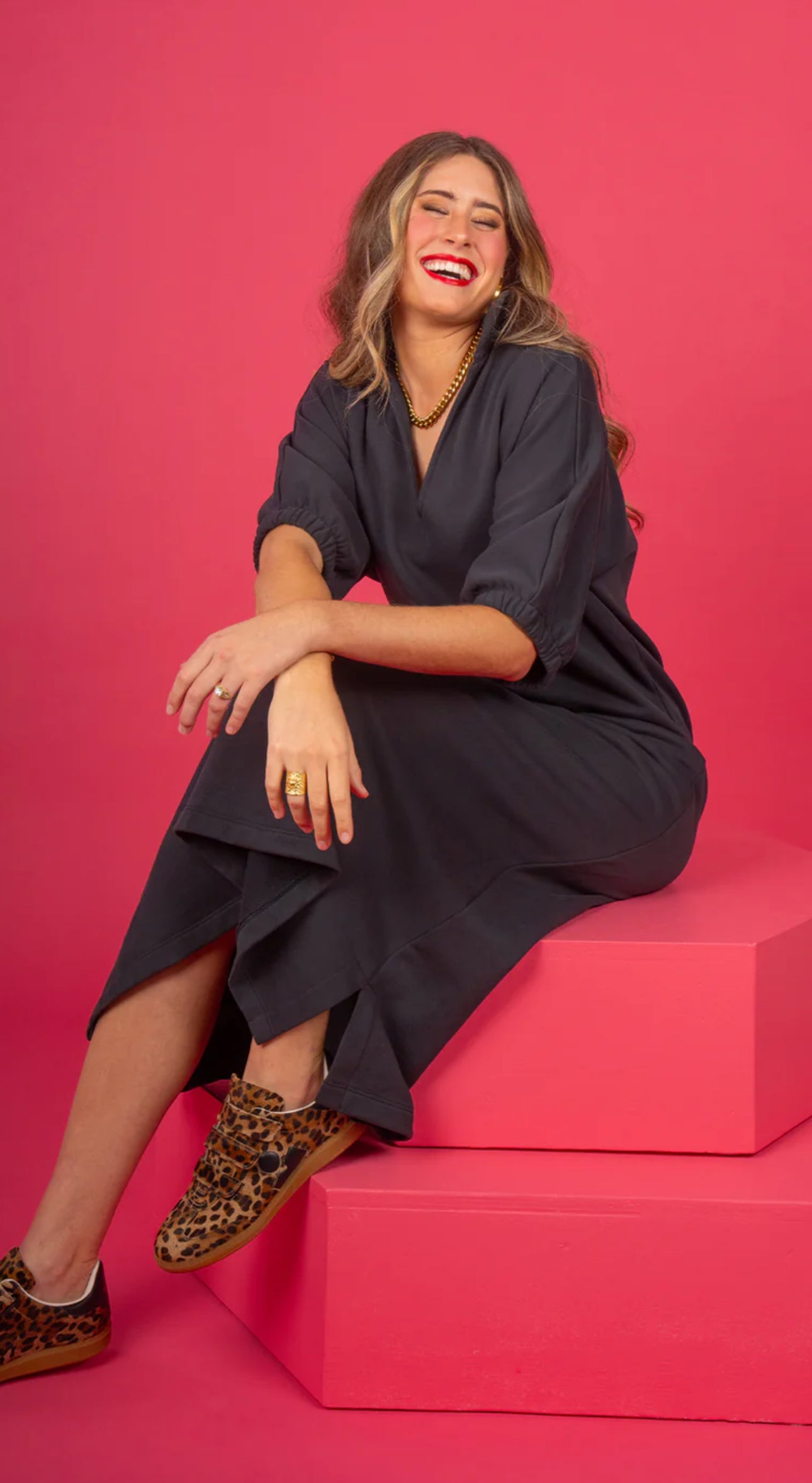 Poppy Cheetah Maxi Dress-Black