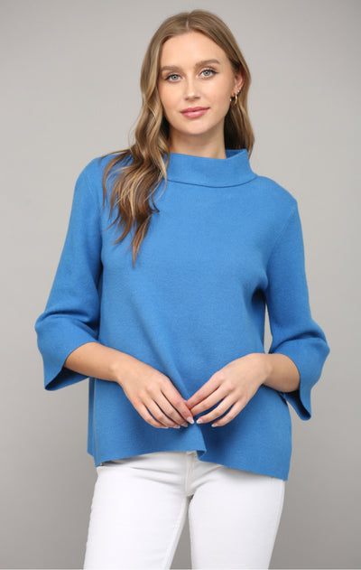 Mock Neck Bell Sleeve Sweater-French Blue