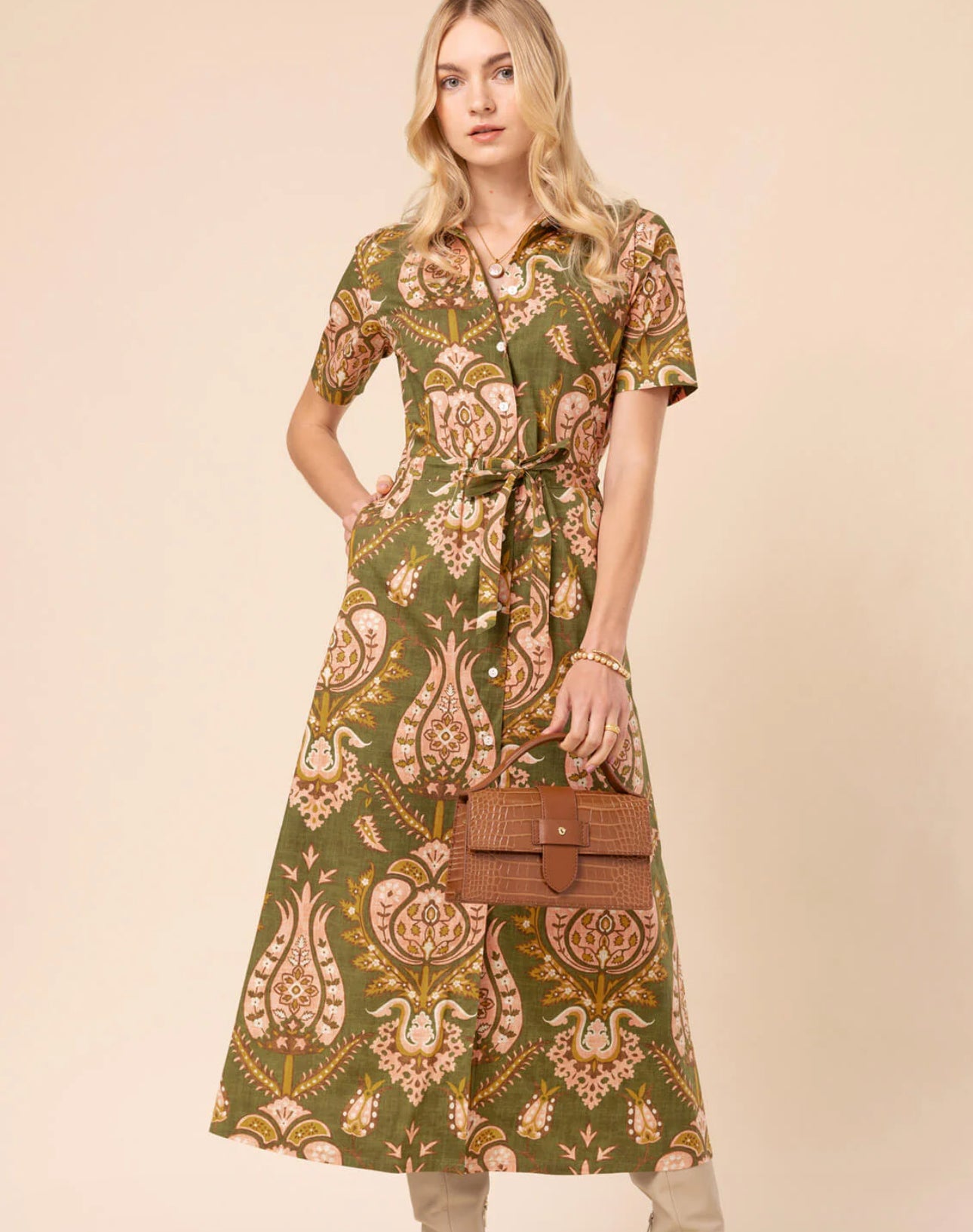Allison Midi Dress-Olive