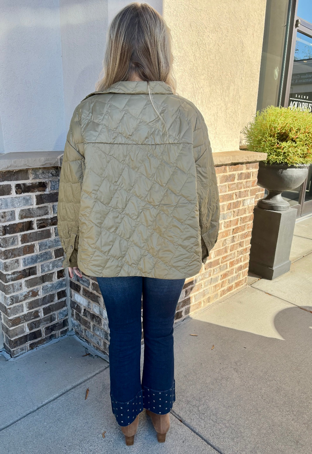 Quilted Down Jacket-Olive