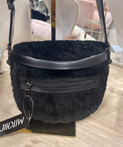 Curly Lamb Belt Bag-Black