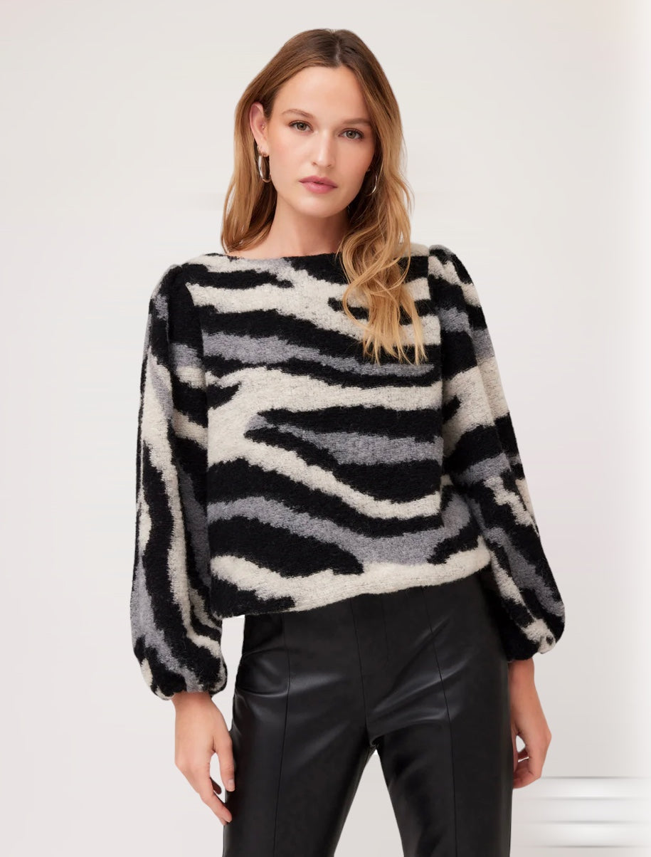 Boatneck Zebra Boucle Knit Top