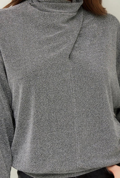 Faux Wrap Turtleneck Metallic
