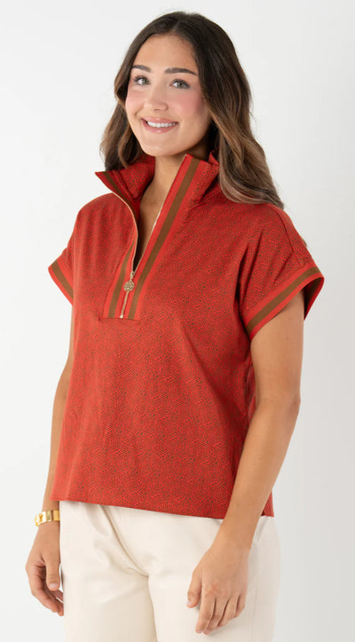 Poppy Pullover Top Monogram-Tonal Red