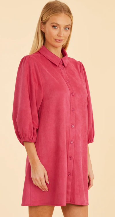 Faux Suede Dress-Dark Pink