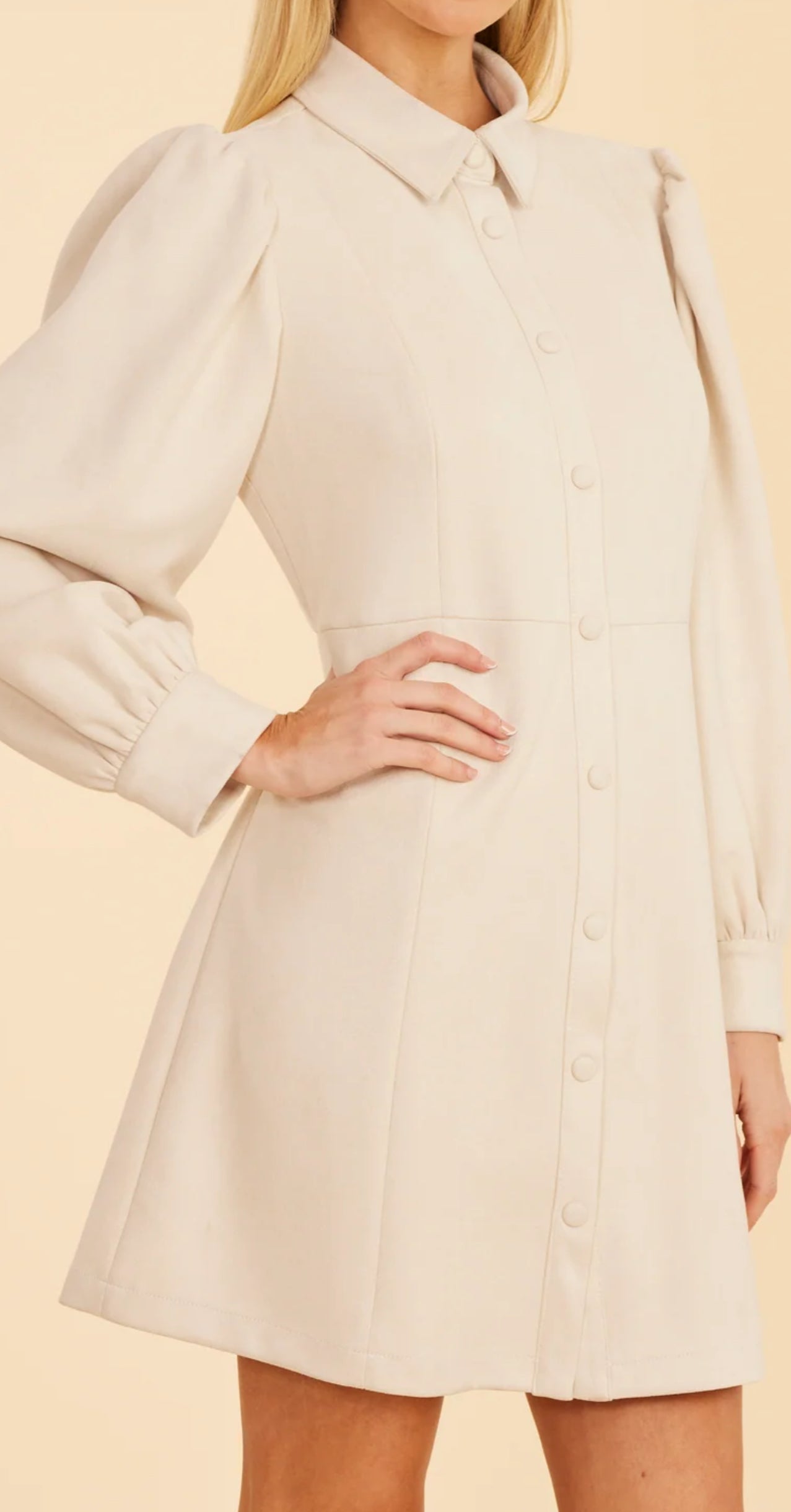 Faux Suede Dress-Creme