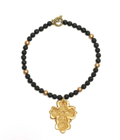 Black Lava with Cherrie Cross Necklace