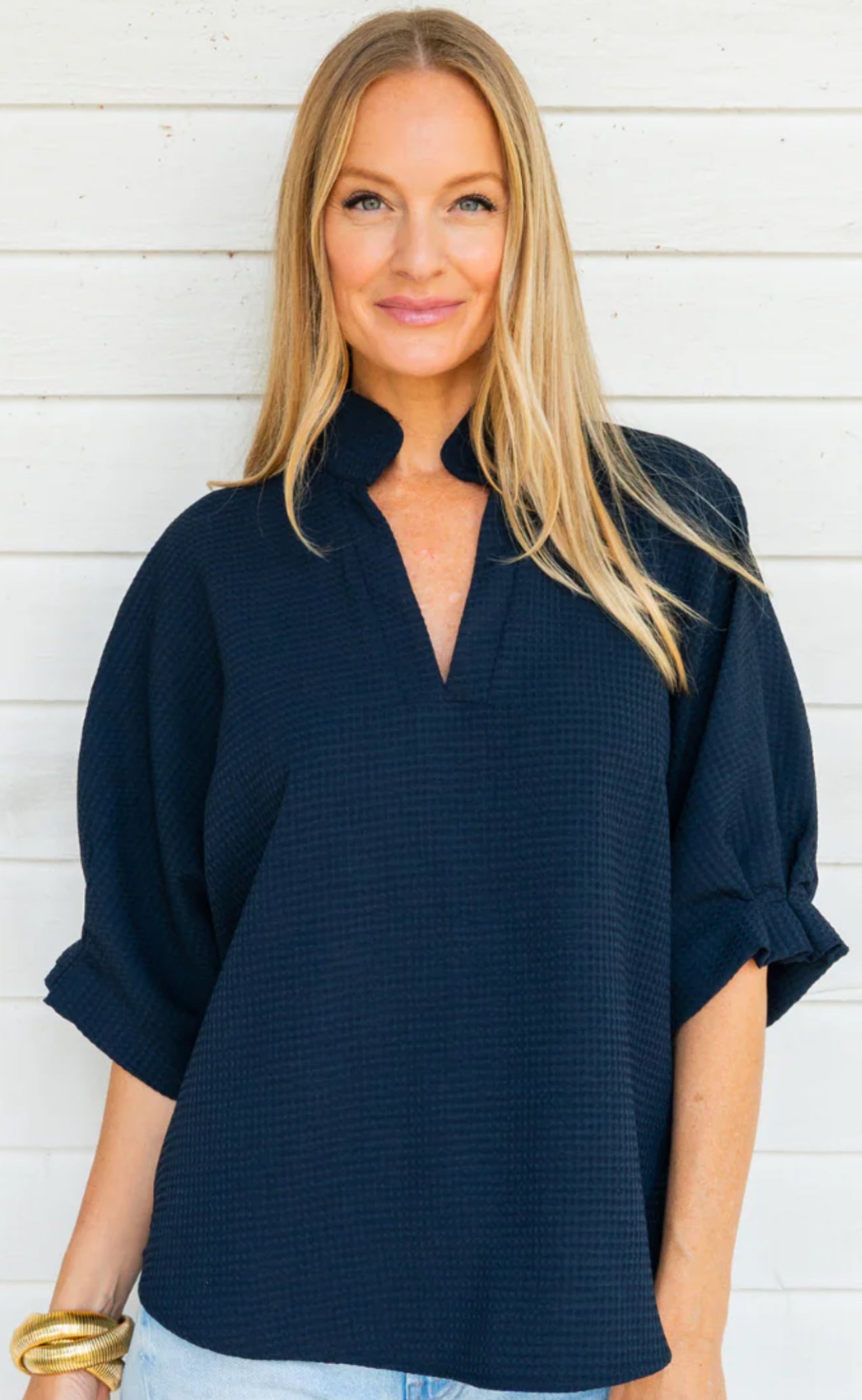 Caroline Top Navy Waffle