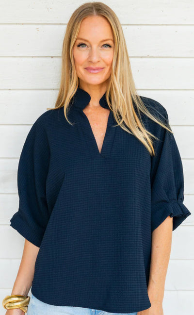 Caroline Top Navy Waffle