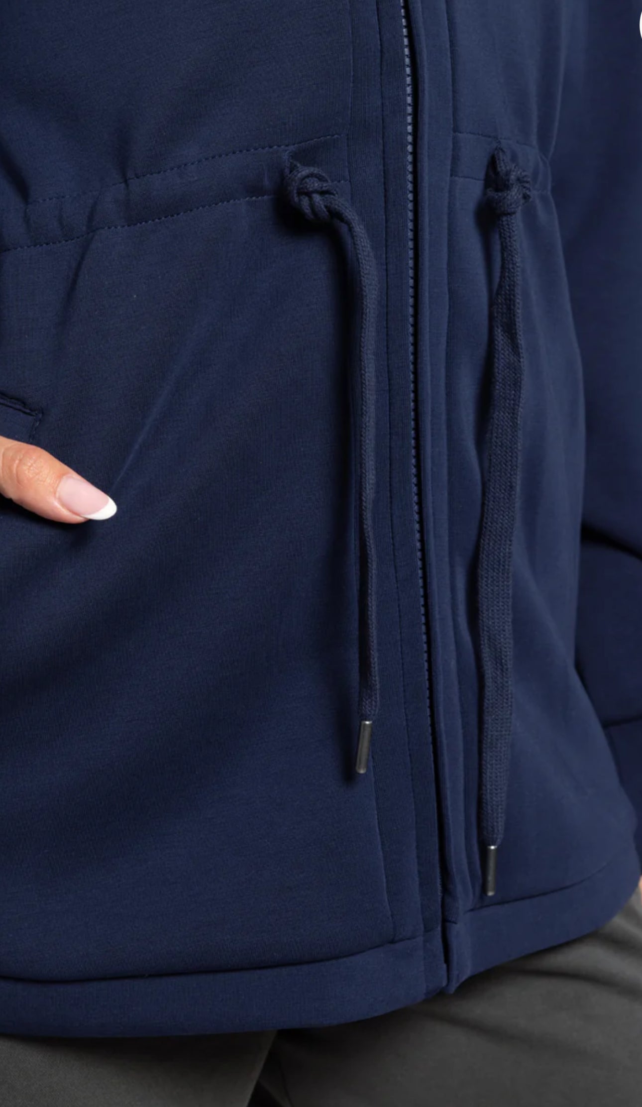 Modal Zip Up Long Hoodie-Deep Blue