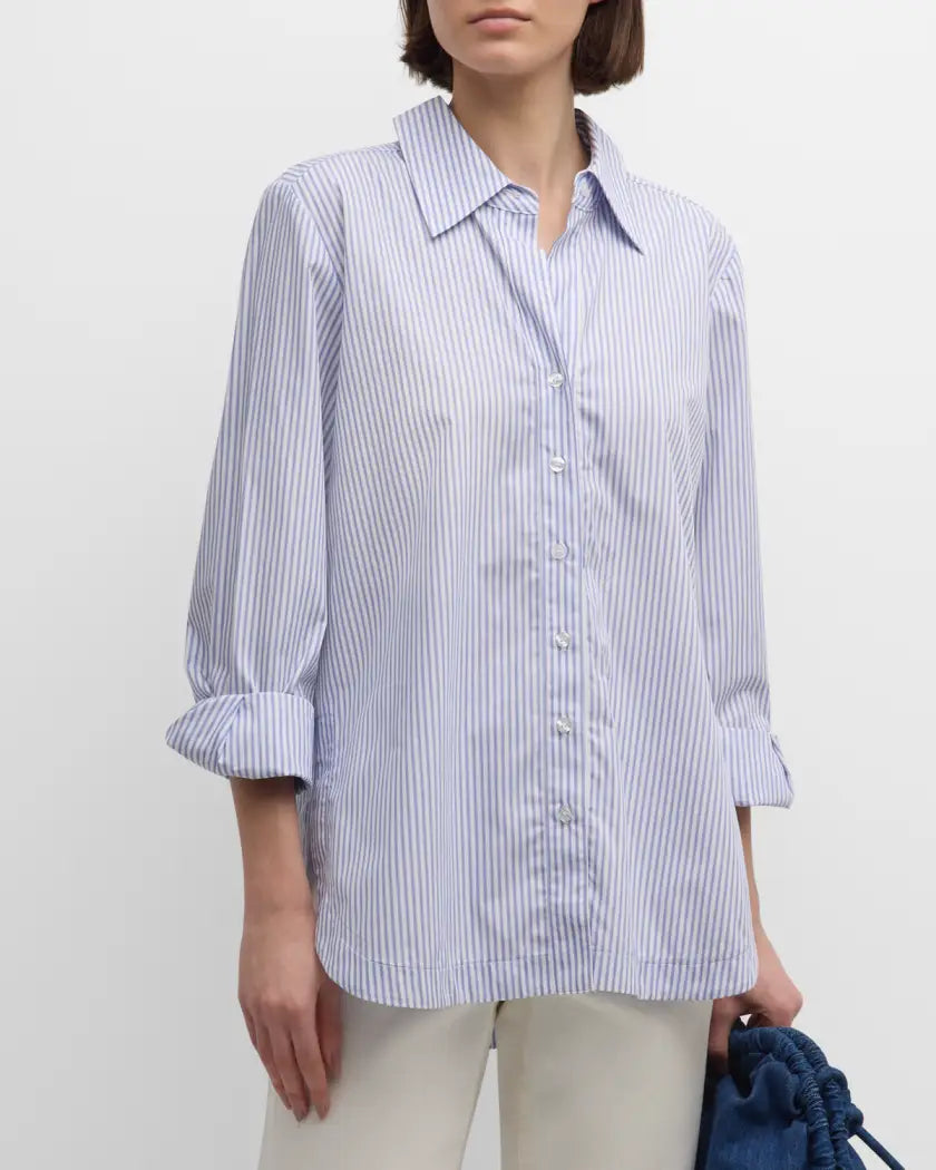 Sylvie Tie Back Shirt - White/Blue Stripe