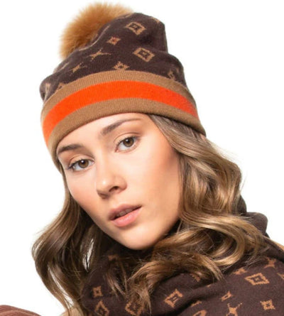 Knit Monogram Hat with Fox Pom