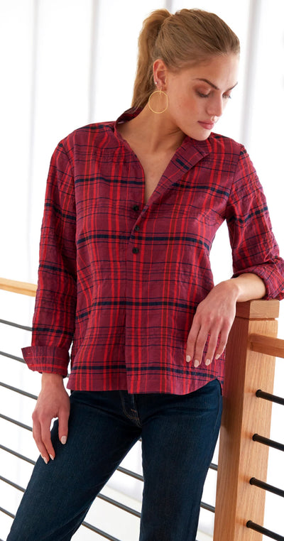 Henri Shirt Cranberry Christmas Plaid