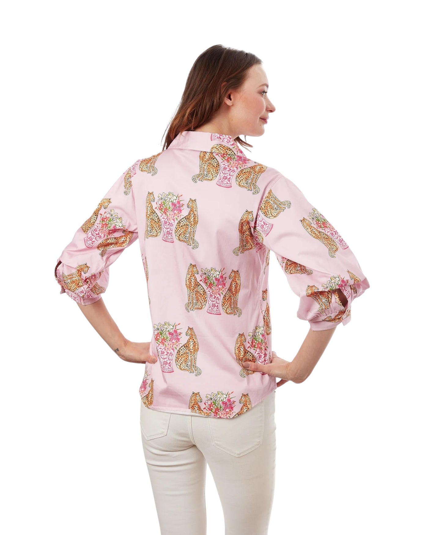 Puff Sleeve Top with Cheetahs-Pink