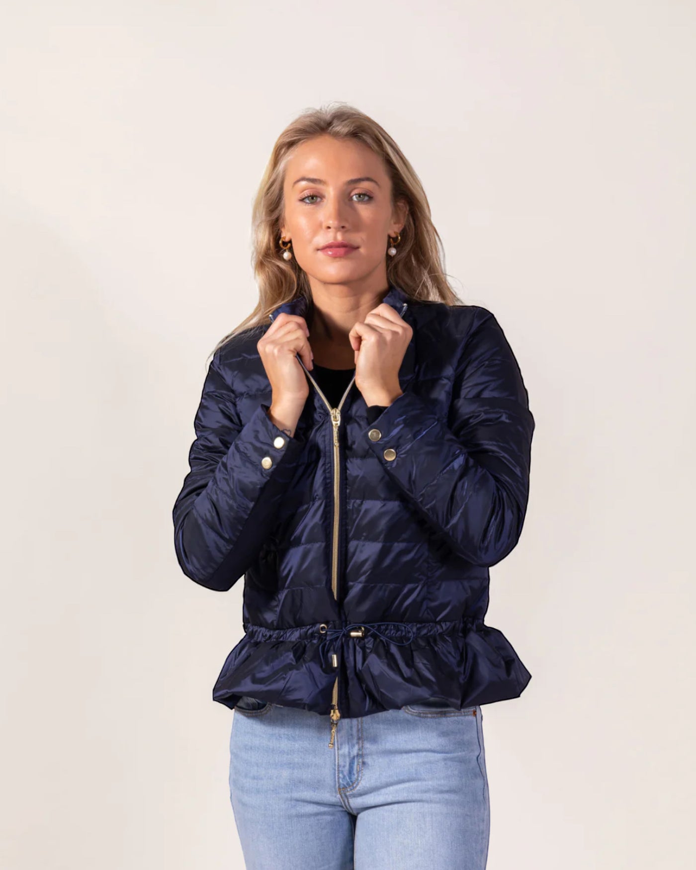 Peplum Puffer Jacket in Midnight