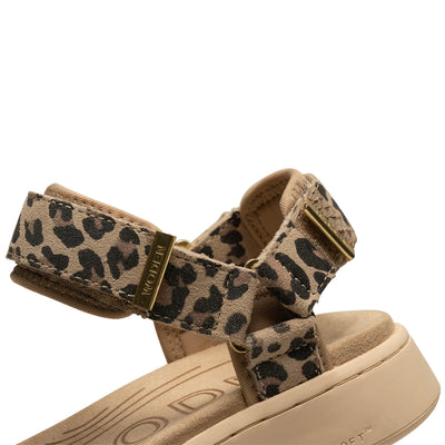 Woden Line Suede Sandals in Leopard