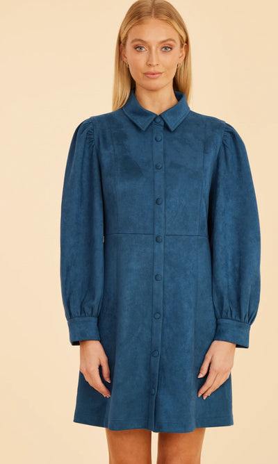 Faux Suede Dress-Steel Blue