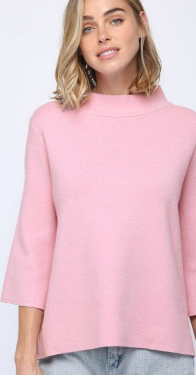 Mock Neck Bell Sleeve Sweater - Baby Pink