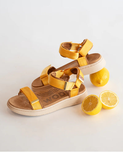 Line Suede Sandals in Old Gold