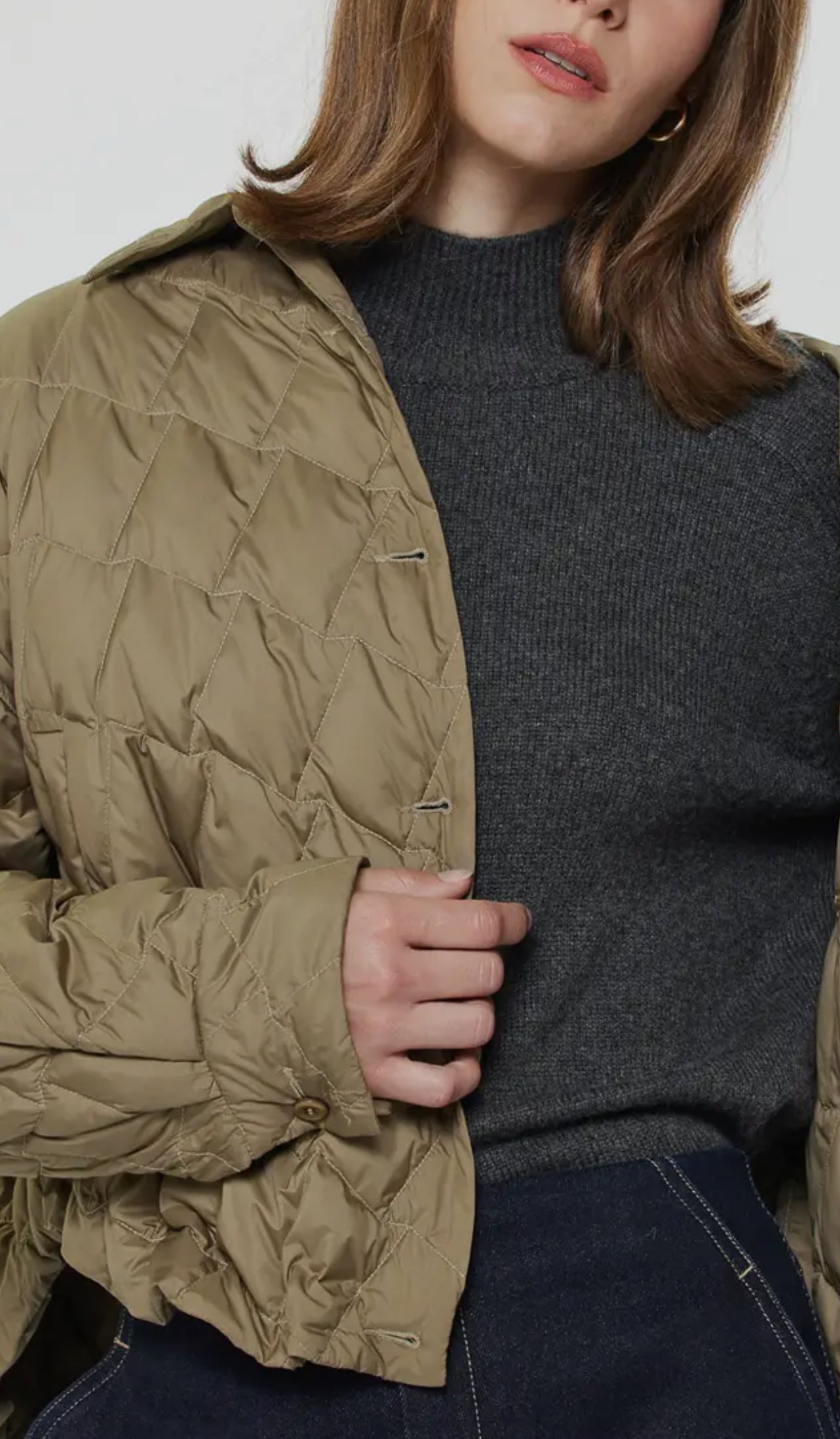 Quilted Down Jacket-Olive