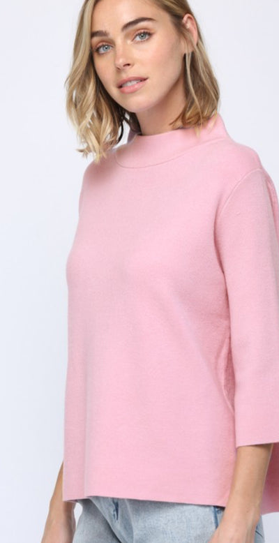 Mock Neck Bell Sleeve Sweater - Baby Pink