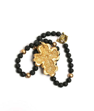 Black Lava with Cherrie Cross Necklace