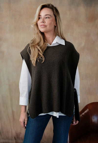 Blythe Sweater Vest Ribbon Tie-Espresso
