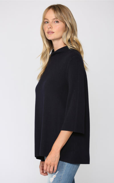 Mock Neck Bell Sleeve Sweater-Navy