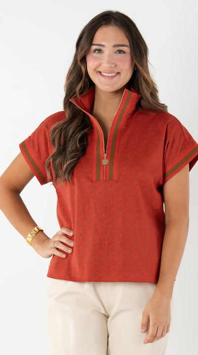 Poppy Pullover Top Monogram-Tonal Red
