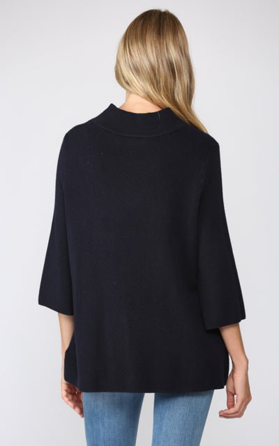 Mock Neck Bell Sleeve Sweater-Navy