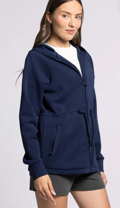 Modal Zip Up Long Hoodie-Deep Blue