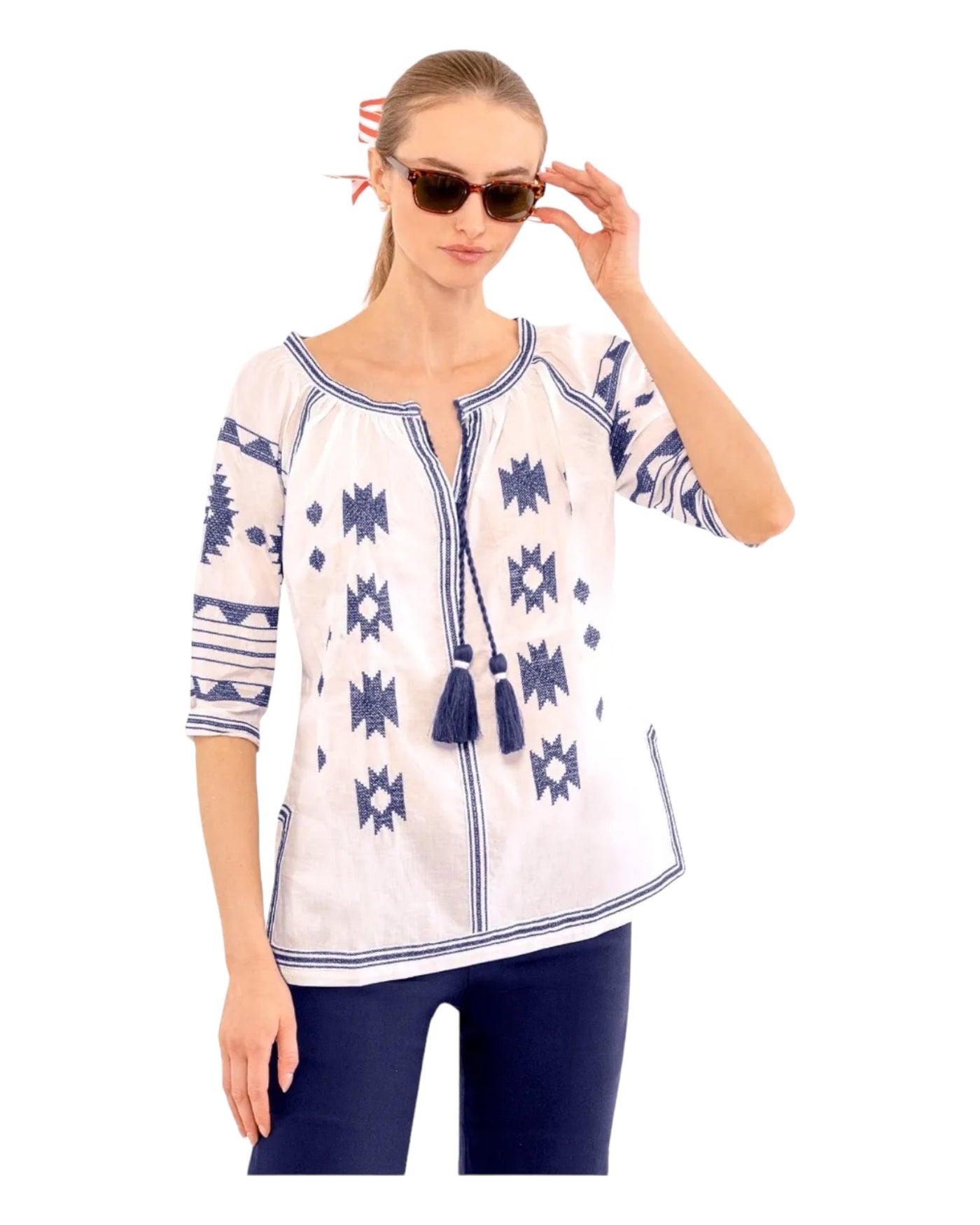 Montezuma Tunic White with Navy