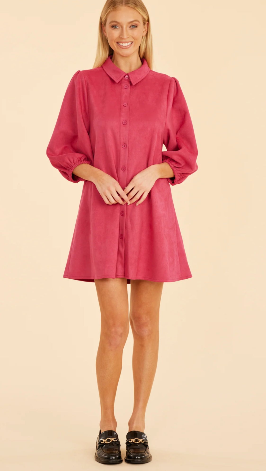 Faux Suede Dress-Dark Pink