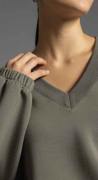 Mylie V-Neck Athleisure Top-Basil