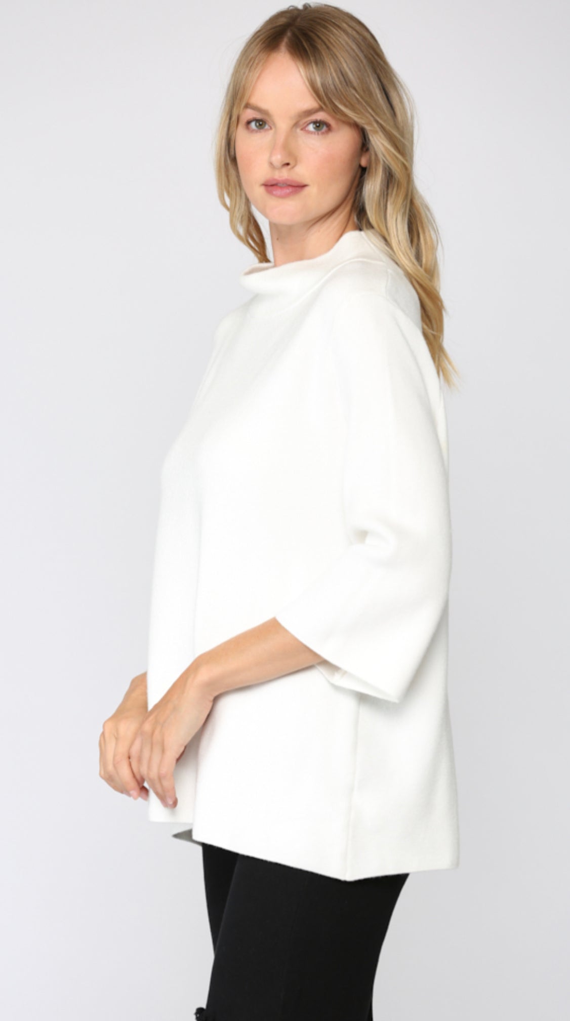 Mock Neck Bell Sleeve Sweater-Cream