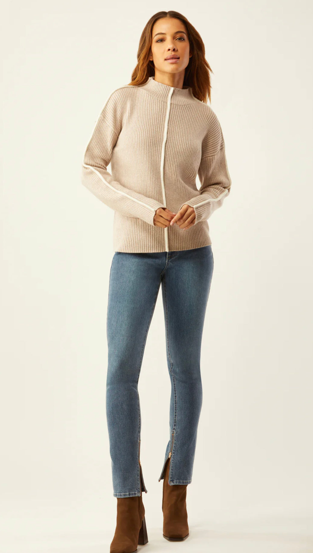 Mock Neck Raised Seam