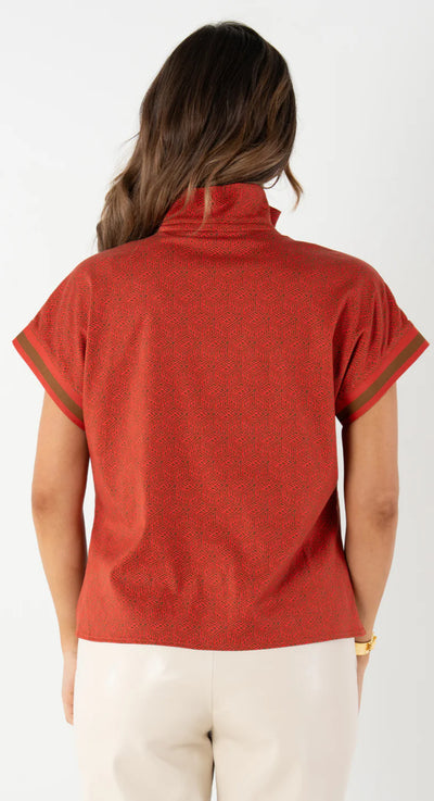 Poppy Pullover Top Monogram-Tonal Red