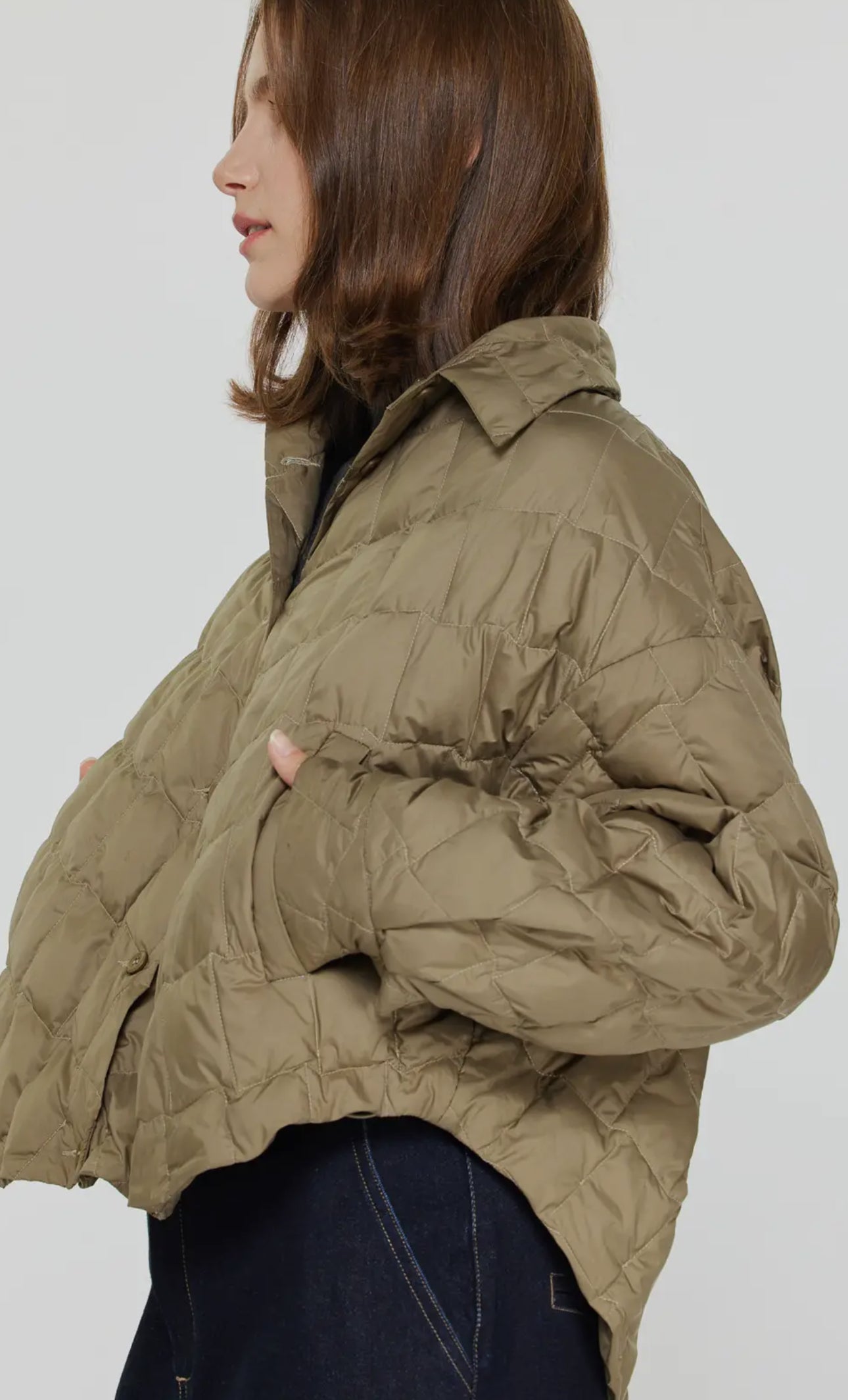 Quilted Down Jacket-Olive