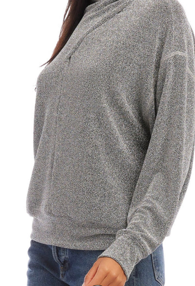 Faux Wrap Turtleneck Metallic
