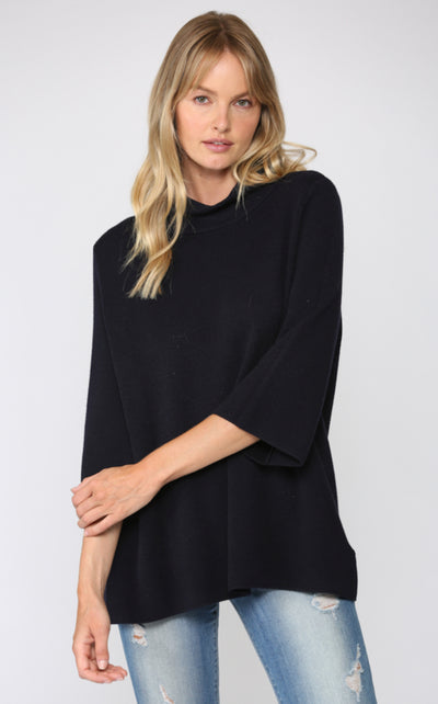 Mock Neck Bell Sleeve Sweater-Navy