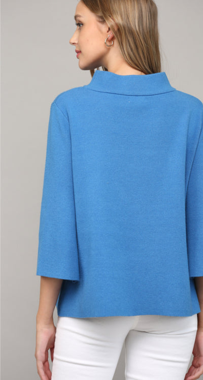 Mock Neck Bell Sleeve Sweater-French Blue