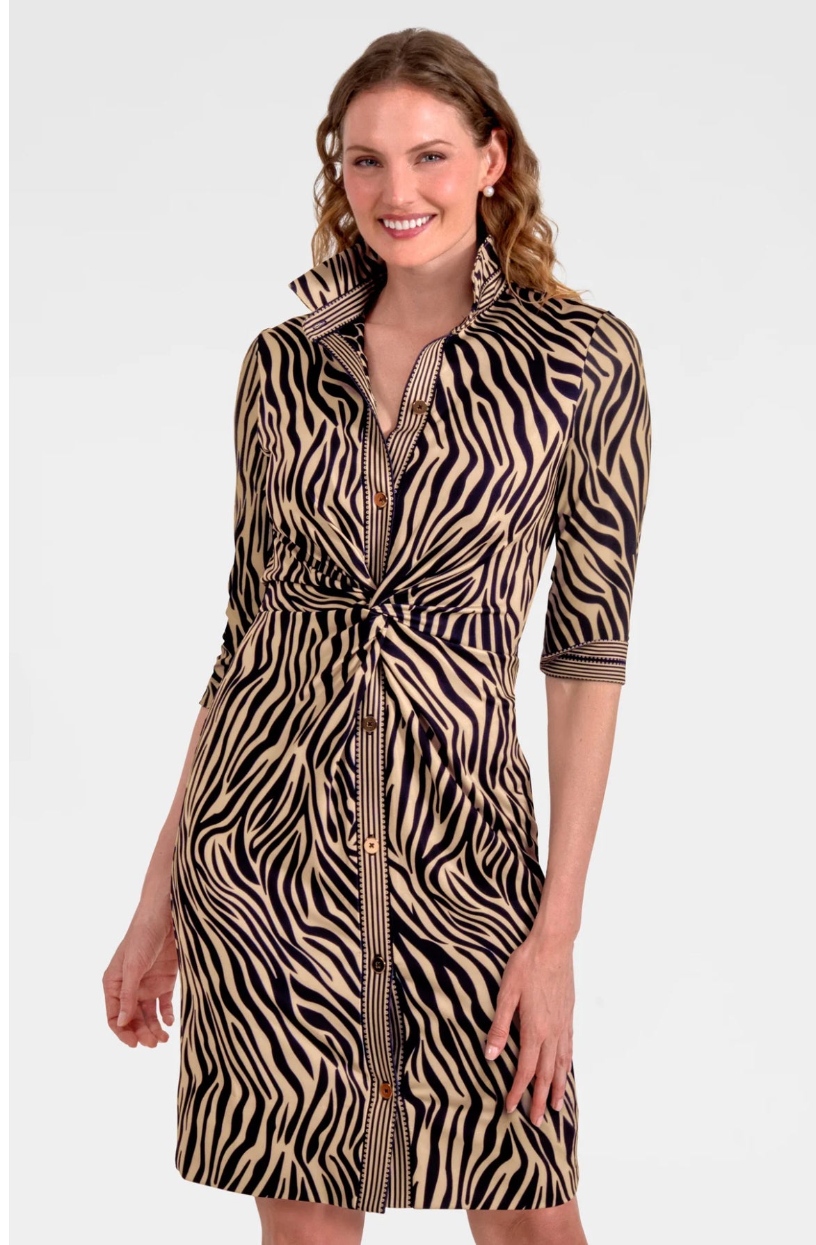 Twist & Shout Dress Animal Instincts-Tan & Black Zebra