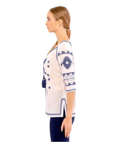 Montezuma Tunic White with Navy