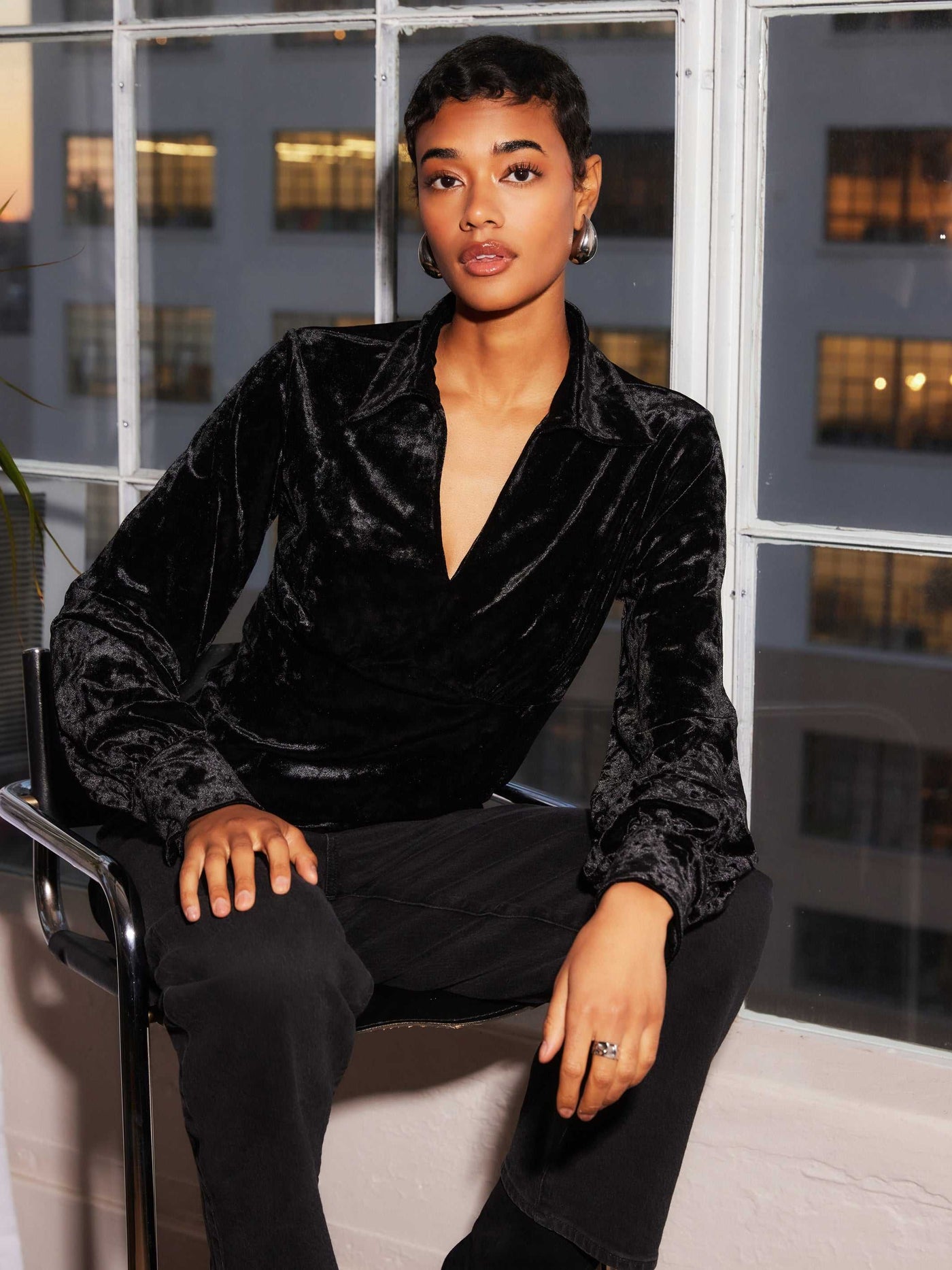 Bianca Collared Shirred Top