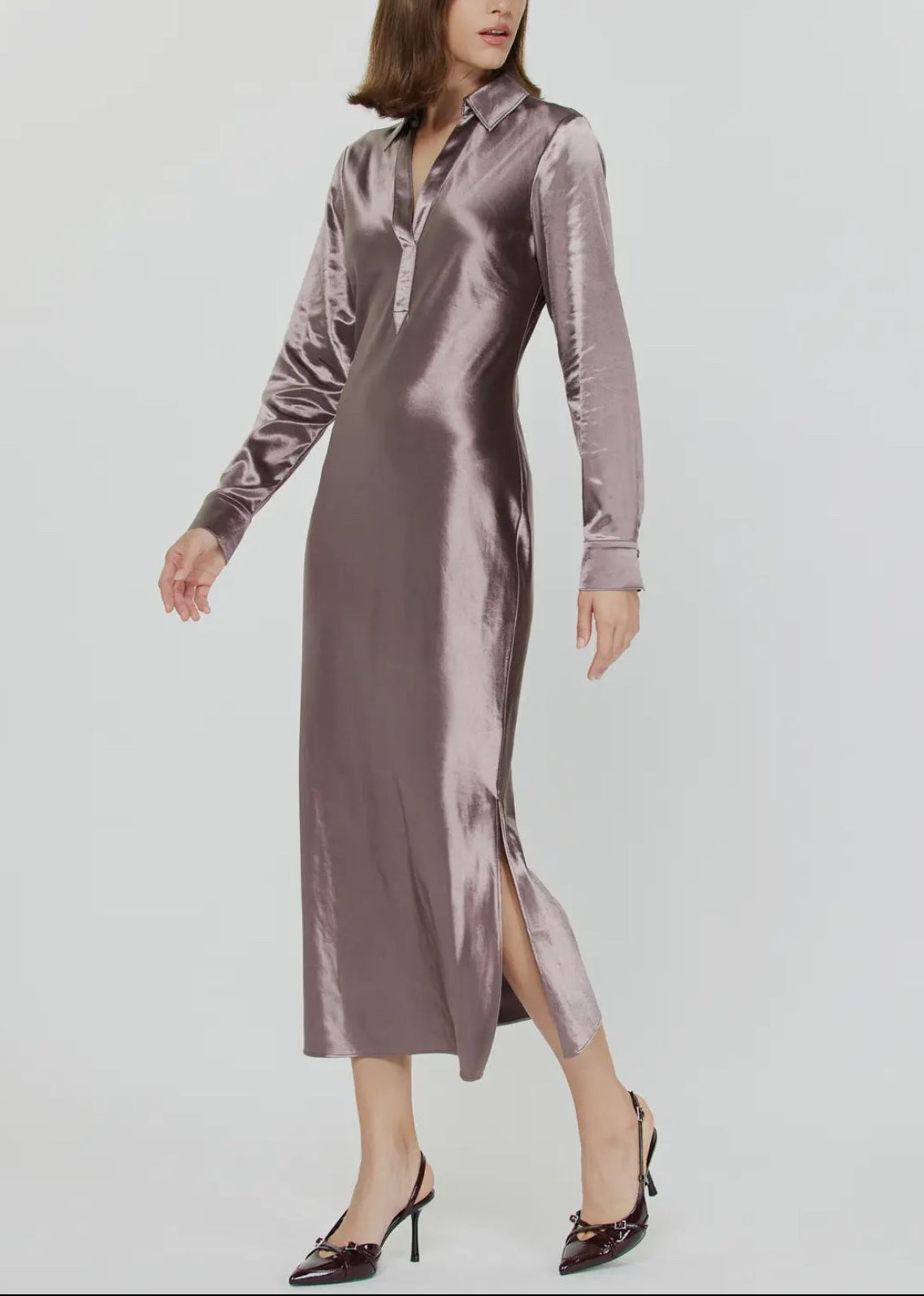 Occasion Silky Midi Dress-Mauve Brown