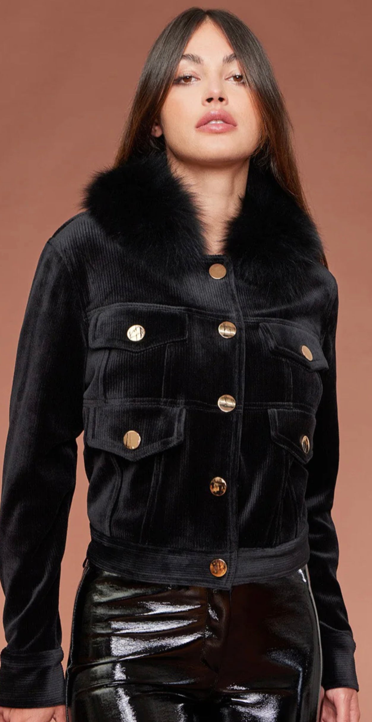 Corduroy Jacket w/Fox Fur Collar